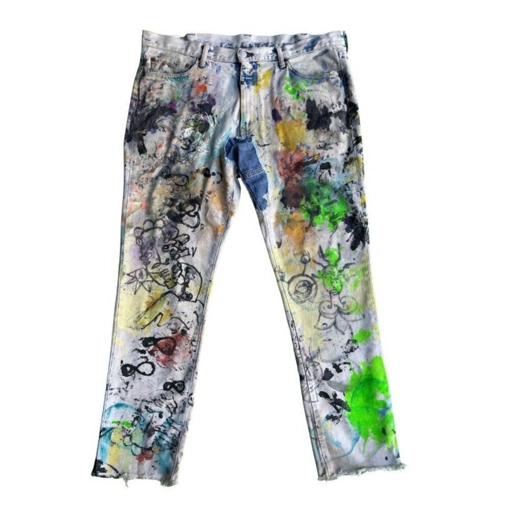 Hand Painted Patchwork Denim Jeans - image 7